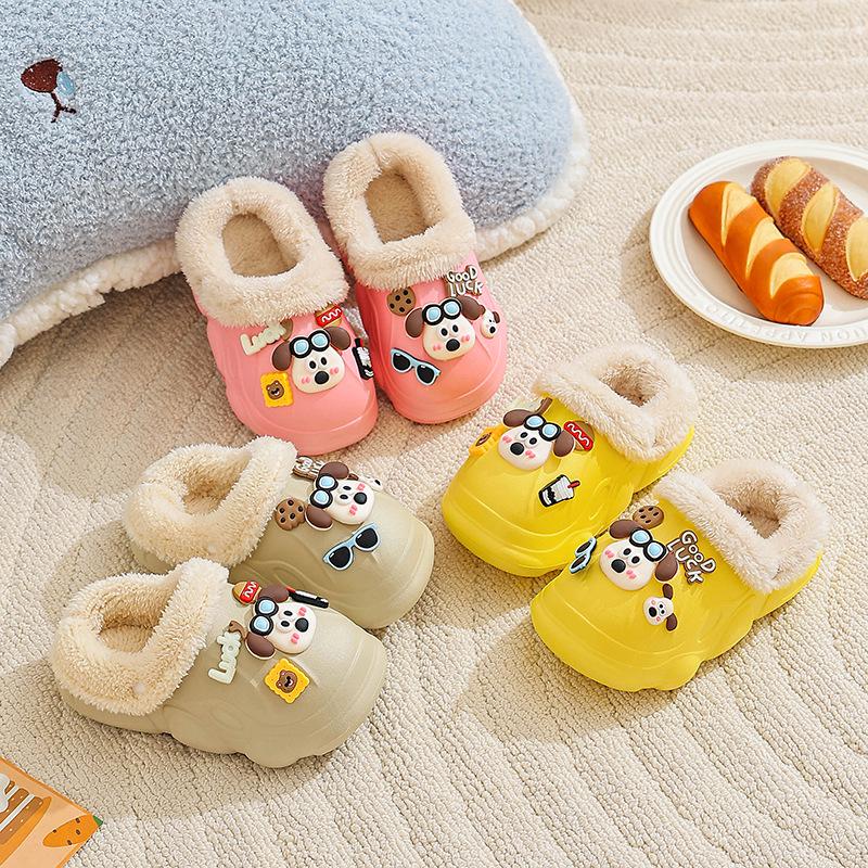 EVA Kids' Furry Cotton Slippers - Warm, Soft, Washable Parent-Child Shoes for Boys