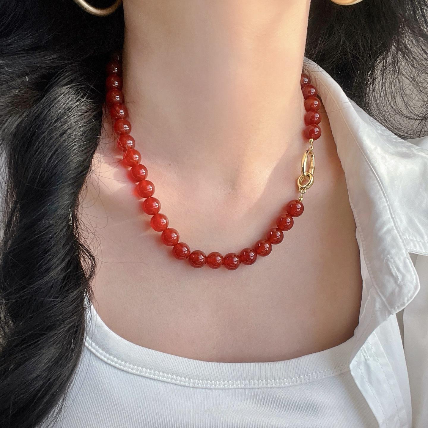 7A High Quality Autumn And Winter Pigeon Blood Red Transparent Natural Chalcedony Agate Necklace Collarbone Chain Sweater Chain