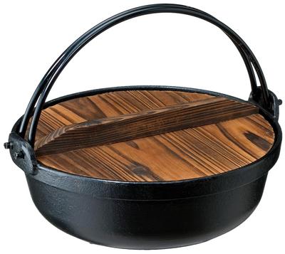 Ishigaki Irori Pot Black 21cm Wooden Lid Pot Gas Fire IH Compatible Iron Casting 4010