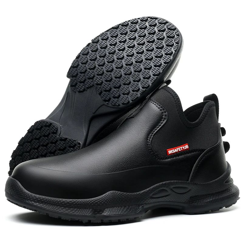 Rutschfeste Küchenarbeitsschuhe Rutschfeste Arbeitswasserdichte Stiefel Leichte Sicherheitsschuhe für Herren Kocharbeitsschuhe Leder-Sneaker