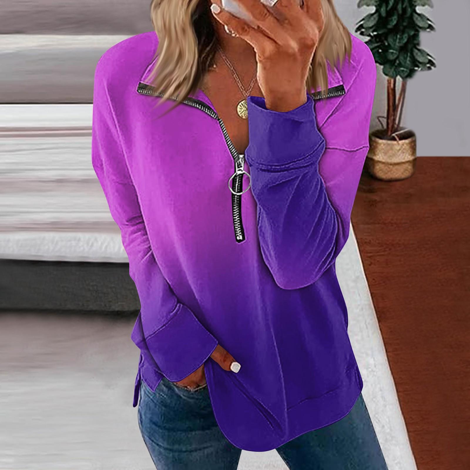 

Женский повседневный пуловер на молнии 1/4, толстовки с воротником и длинными рукавами, спортивная одежда с градиентным принтом, куртка для бега XXXL фиолетовый