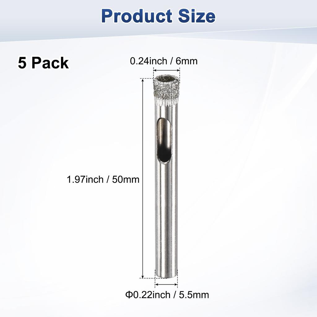 5pcs Diamond Hole Saw Drill Bit 3-18mm Glass Drill Bit for Ceramic/Marble/Granite Stone/Bottles/Tile Cutting [Silver Tone]