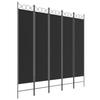 350157 vidaXL Room Divider 5 Panels Black 200x200 Cm Fabric