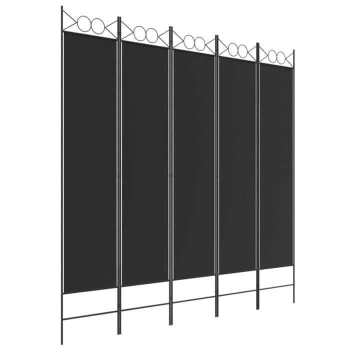 350157 vidaXL Room Divider 5 Panels Black 200x200 Cm Fabric