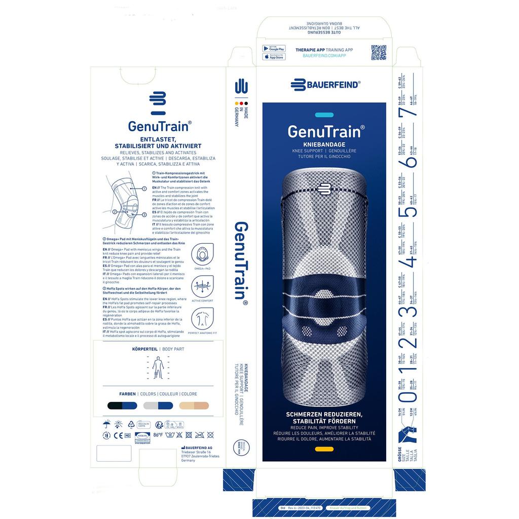 BAUERFEIND GenuTrain Knee Made in General Medical Stabilizes the Knee Joint with Silicone Pads and Compression Size Support, Germany, Device, (Beige,
