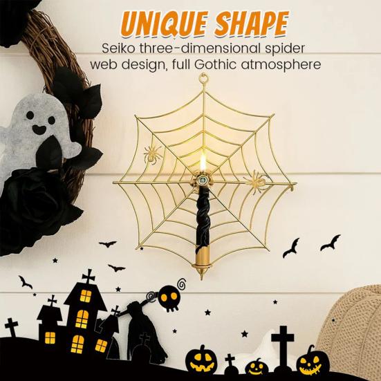 Spider Web Candle Holder Halloween Metal Wall-Mounted Spiderweb Taper Candle Holder for Gothic Home Decor