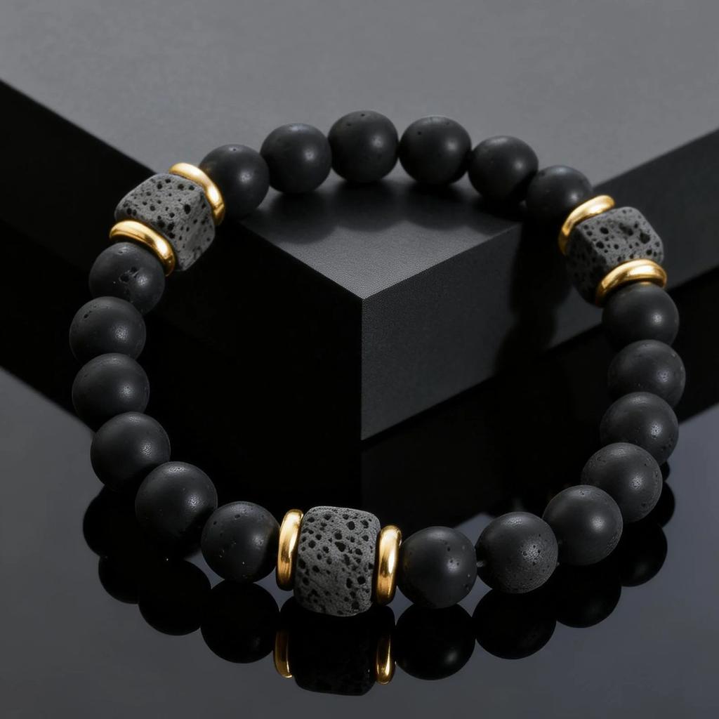 Unique Square Lava Stone Natural Agate Beads Bracelets for Men, Natural Stone Beaded Chain Bracelet, Fashion Jewelry Gifts