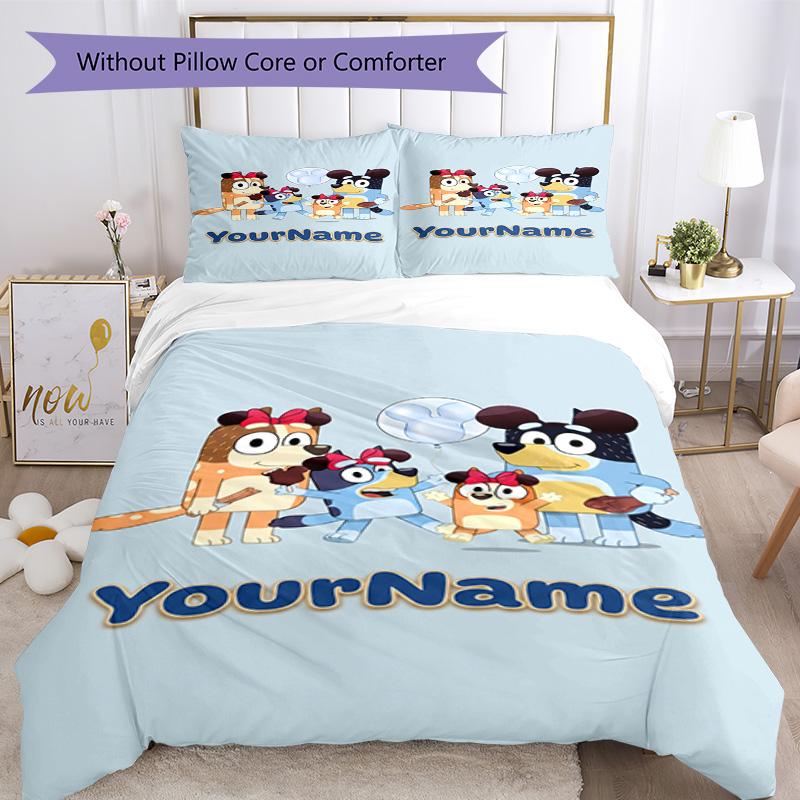 Bluey 54 Customize your name Bedding Set Breathable Duvet Cover with Pillowcases Home Decoration Birthday Gift