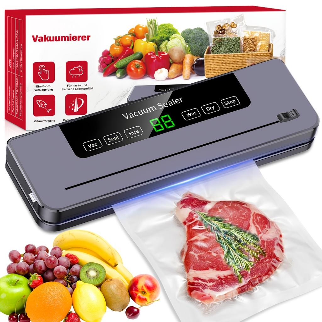 Sellador al Vacío Potente de 80KPa – Conservador de Alimentos Multifuncional para Alimentos Frescos y Líquidos, Incluye 20 Bolsas, Sellado Automático Rápido