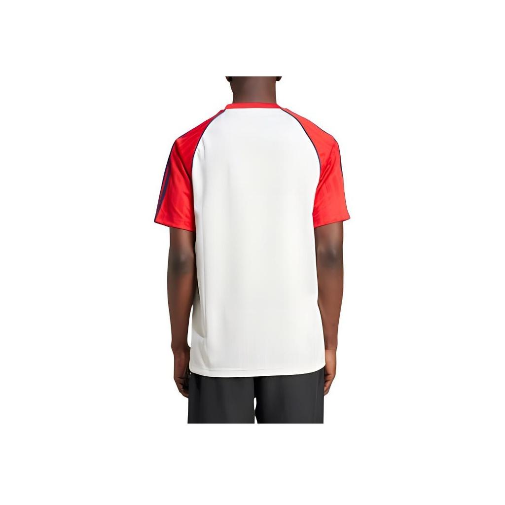 adidas Originals Sst Engineered Polyester Jersey Striped Color Block V-Neck Short Sleeve T-Shirt Men Tops Light-Crimson IY4857