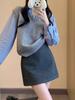 Women's Gray Wool Woolen High Waist Pencil Skirt - Winter 2026 Korean Style, Hip Wrap, Slimming, Versatile, Black.