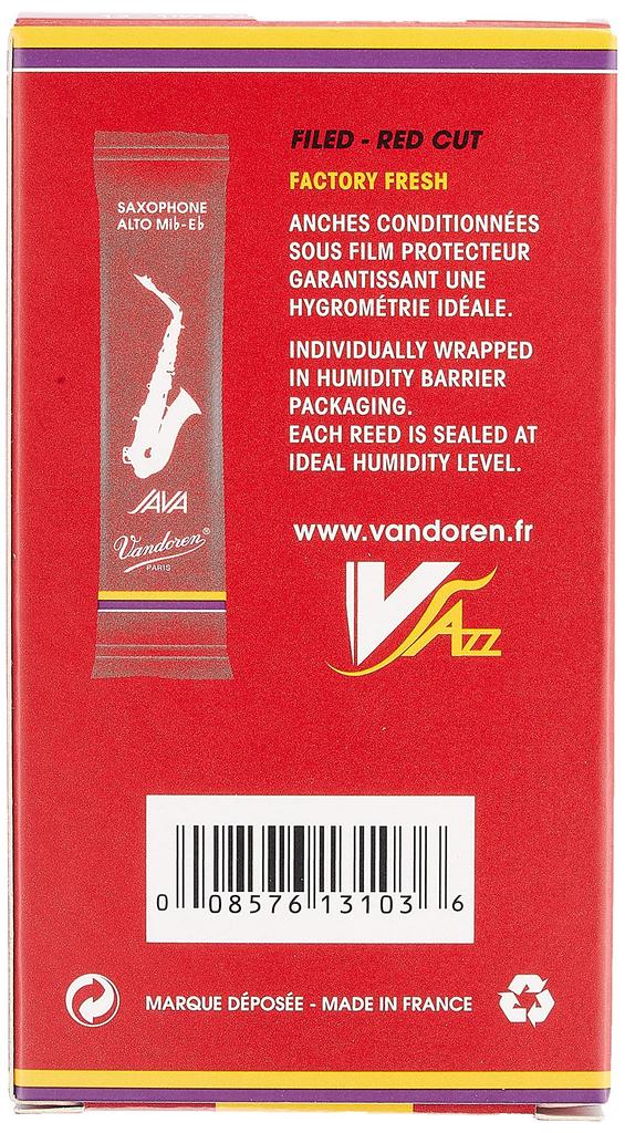 Vandoren Alto Saxophone Reeds, JAVA RED: 2-12" (10-pack) SR2625R