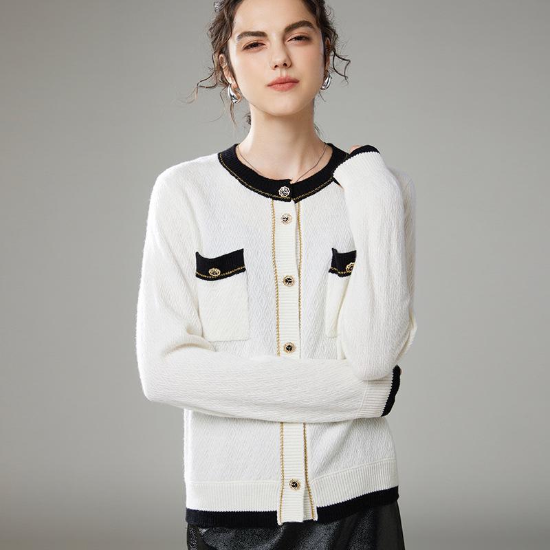 2024 Women's Luxury Round Neck Color Block Cashmere Cardigan Sweater