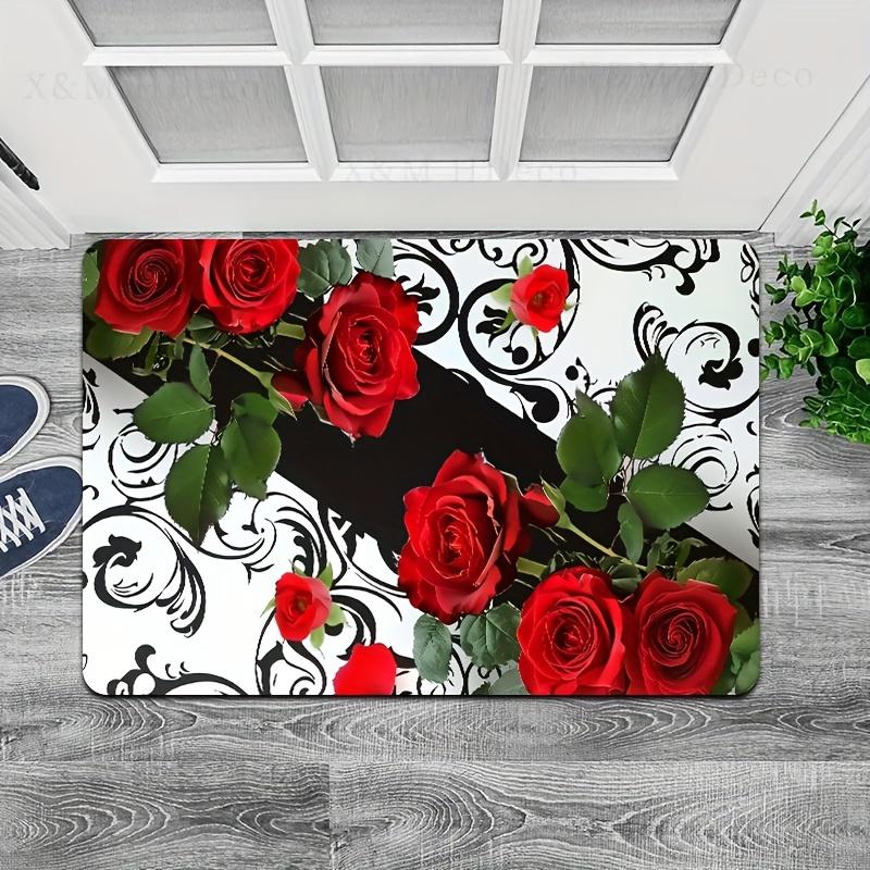 1 szt. antyzmęczeniowe dywaniki kuchenne, czerwony kwiat róży, wodoodporny, antypoślizgowy, gruby, wyściełany dywanik kuchenny, wytrzymały, wygodny, stojący dywanik kuchenny