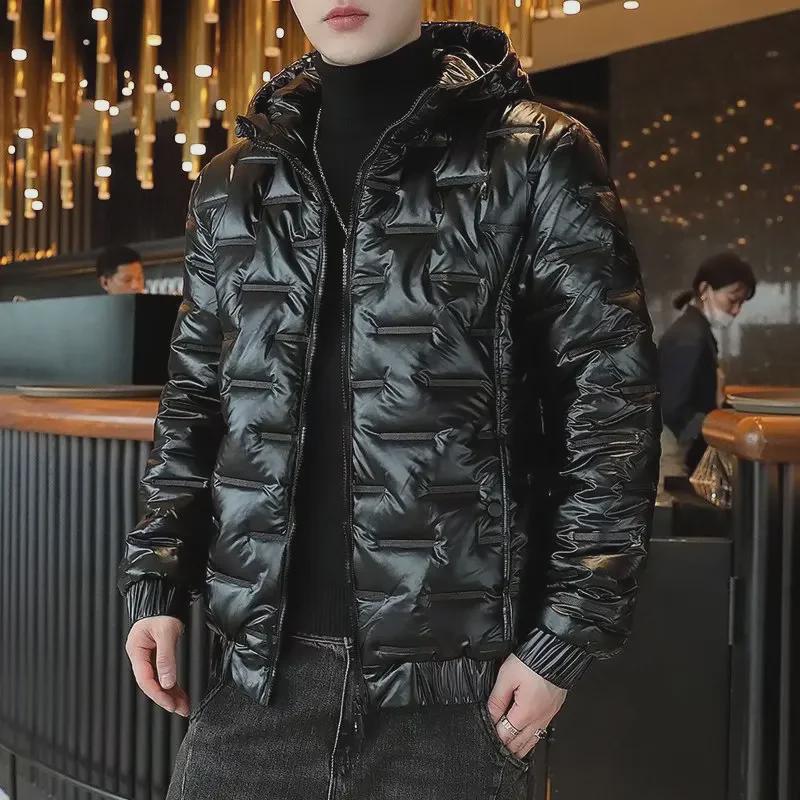 Men's Shiny Hooded Winter Cotton Coat - Korean Style, Trendy, Versatile, and Handsome Design