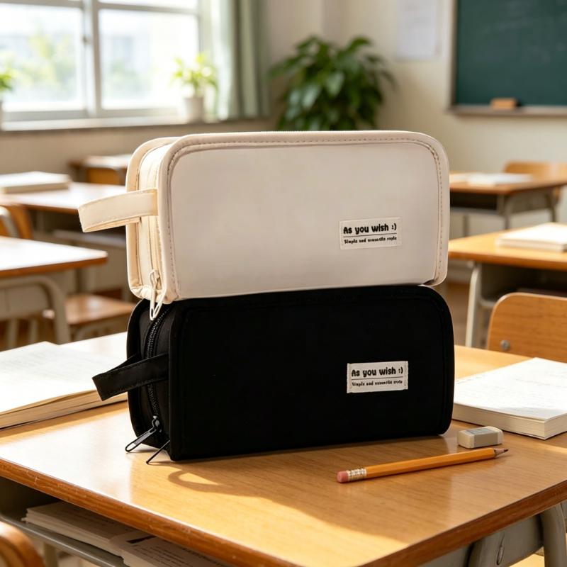 Multi-Layer Large Capacity Pencil Case with Compartments Minimalist Aesthetic Pen Bag for Office School Stationery Organization
