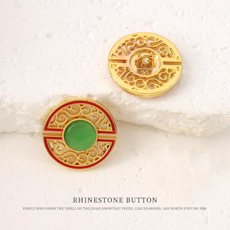

5pcs Metal Hollow Imitation Jade Buttons Chinese Suit Coat Trench Coat Sweater Jacket Gold Button Buttons 15mm gold hollow cat eye