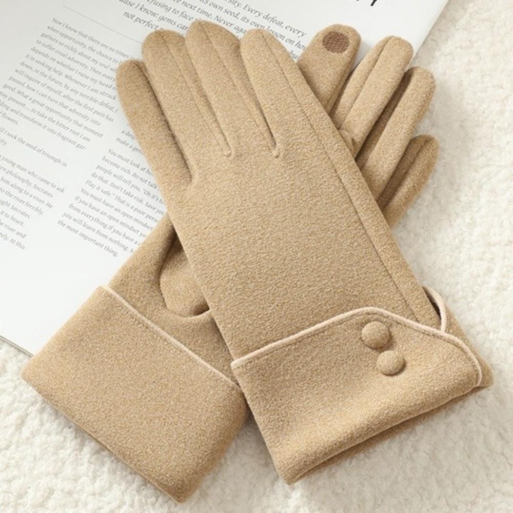 Full Finger Women Suede Gloves Plush Winter Mittens Vintage  Gloves  Sports