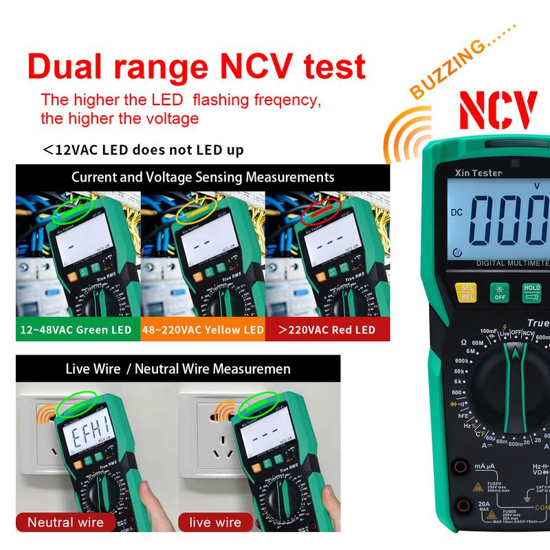 Xin Tester Digital Multimeter XT-01 Set Auto Ranging Voltmeter T-RMS 6000 Counts AC DC Volt Amp Ohm Capacitor Temperature Tester