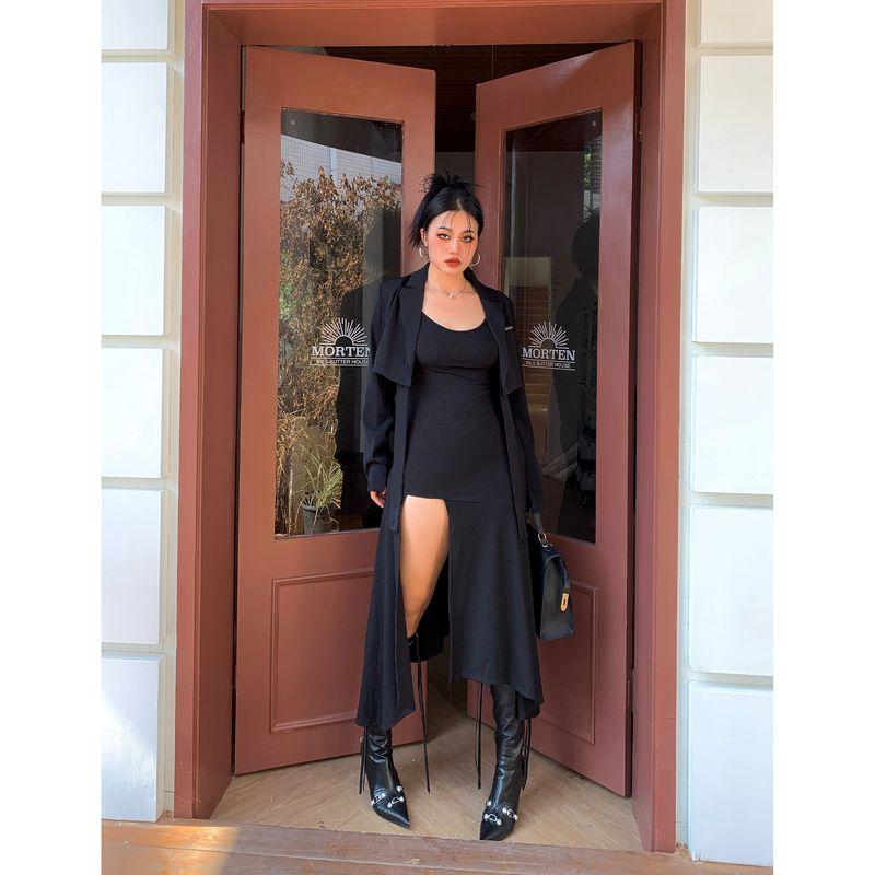 

Brother Nan Loose-Fit Suspenders Jumpsuit Women s Fall plus Size Plus Size Ladies Silm Slimming Sense of Design Asymmetrical Inner Long Skirt Suspenders skirt L