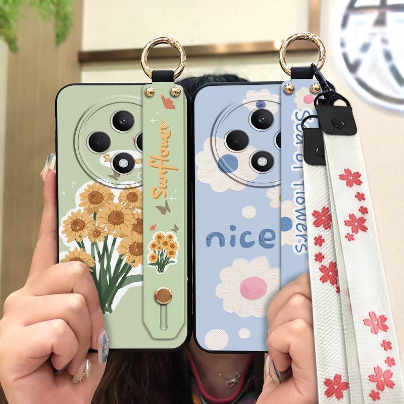 Fashion Design Flower Phone Case For OPPO Reno12F 5G Protective Wristband Kickstand Waterproof Wrist Strap Durable Ring