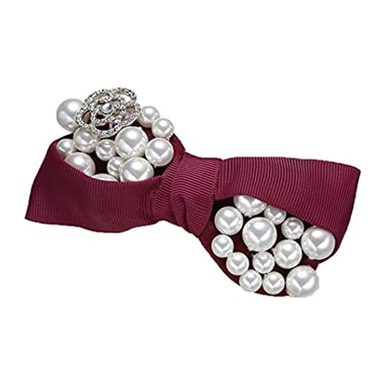 CLATHAS Ribbon Pearl Barrette Wine Red