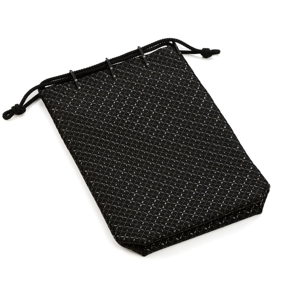 Inden HISOCA Traditional Craft Koshu Inden Deerskin Lacquer Original Brand Drawstring Bag Black with Black Lacquer Shippo Pattern [Indenya] [No.9409]