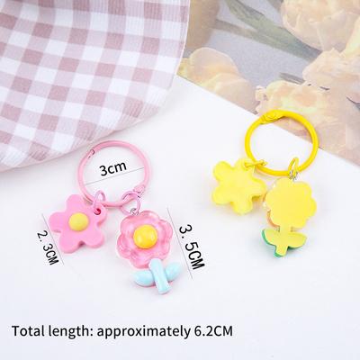 Candy Color Flower Keychain Candy Color Floral Keyring Backpack Pendant Earphone Case Hanging Decoration Car Key Accessories