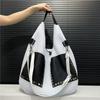 Ladies' Fashion Mesh Splicing Leather Bucket Bag Large Capacity Retro Personalized Shoulder Bag