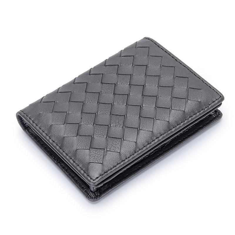 European and American Woven Sheepskin Business Card Bag Men's New Leather Card Bag Large Capacity Women's Business Card Change Card Clip Card Bag