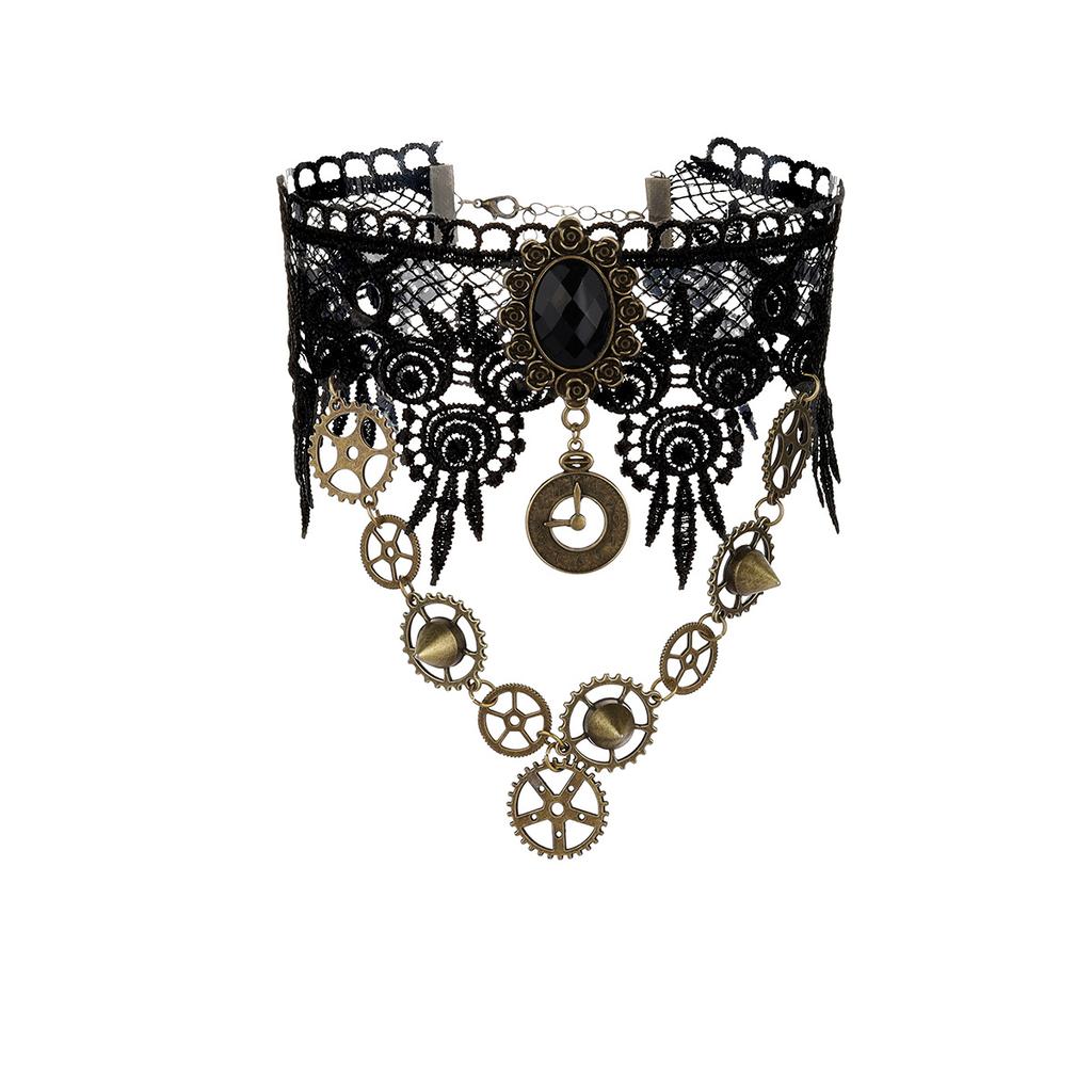 Dark Lolita Steam Cyberpunk Wind Gear Necklace Vintage Bow Bracelet Combination Set