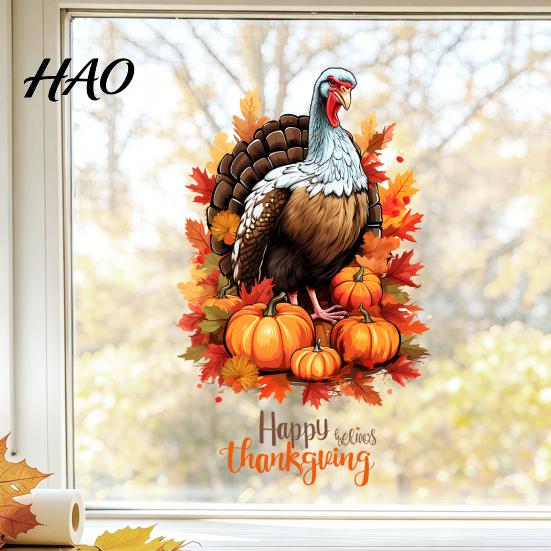 Fall Leaf Window Clings Harvest Themed Static Sticker, Decorative Non Adhesive Cling, Seasonal Glass for Windows Removable Watercolor Decals