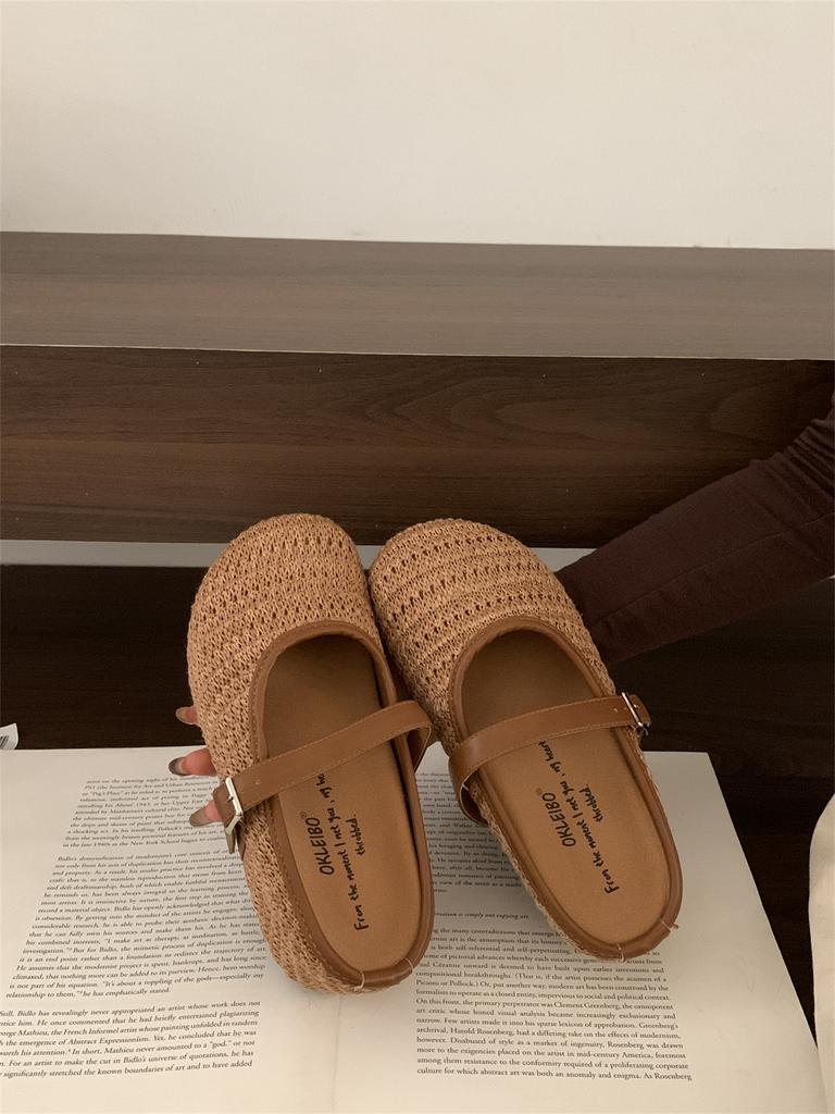 Niche hand-woven baotou half slippers women's summer wear heightening 7 cm Bohemian thick-bottomed Birkencool slippers
