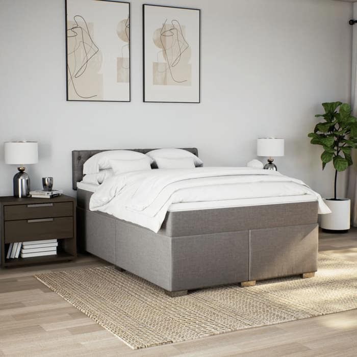 VidaXL Slat Bed Base with Mattress Taupe 140x200 Cm Fabric 3285922
