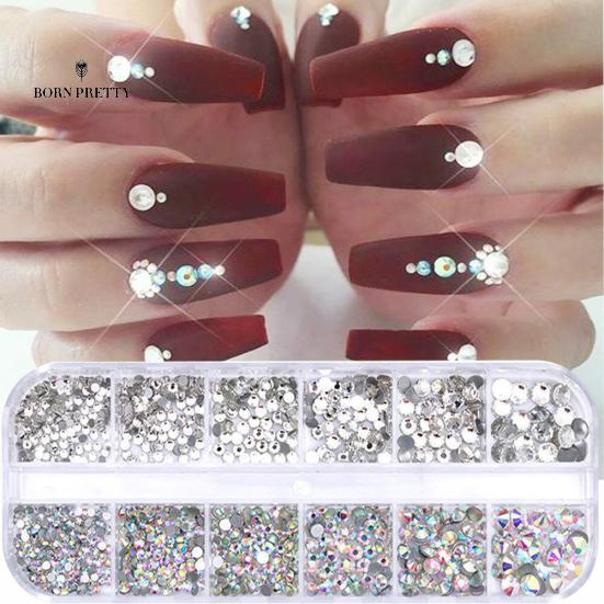 12 Grids Glitter Nails Ornaments Transparent Flat Rhinestone Mixed Shiny Jewelry Manicure Decor