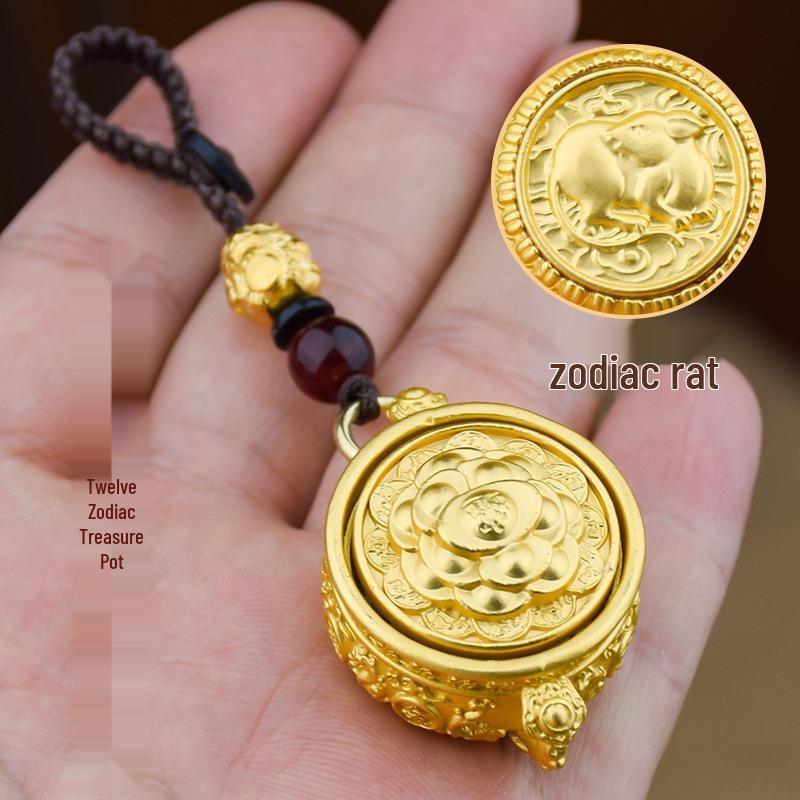 Zodiac Lucky Charm Rotating Pendant Keychain - Hot Selling Treasure Pot Design
