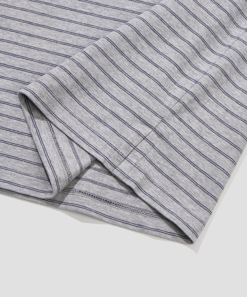 AGOD Contrast Denim Collar Stripe Half T-Shirt [Gray]