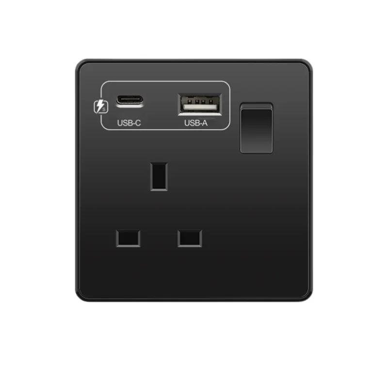 18W Type-C Plug Quick Charging Uk 13A Usb Wall Socket,Electrical Outlet with 3.1A USB C,Universal Dual 5-pin Power Socket Panel