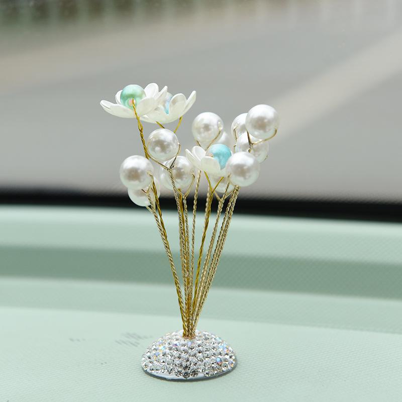 Car Gypsophila Ornament Center Console Creative Imitation Pearl Lotus Car Three Petal Flower Ornament Car Decoration Accessories
