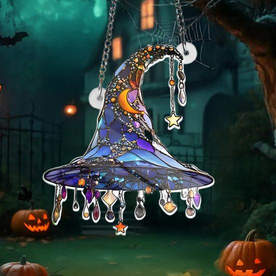 Witch Hat Hanging Ornament Sunlight Reflection 2D Acrylic Pendant Simulated Appearance Halloween Decoration