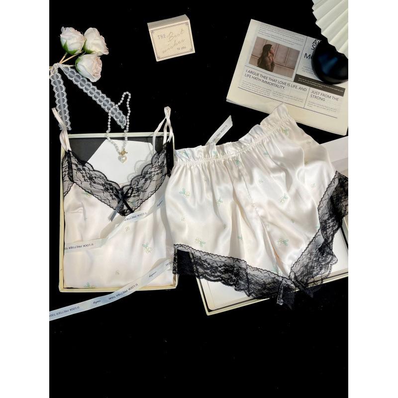 Ice and snow silk pajamas women's summer girls pure desire suspender shorts loungewear set pajamas sweet Korean ins style
