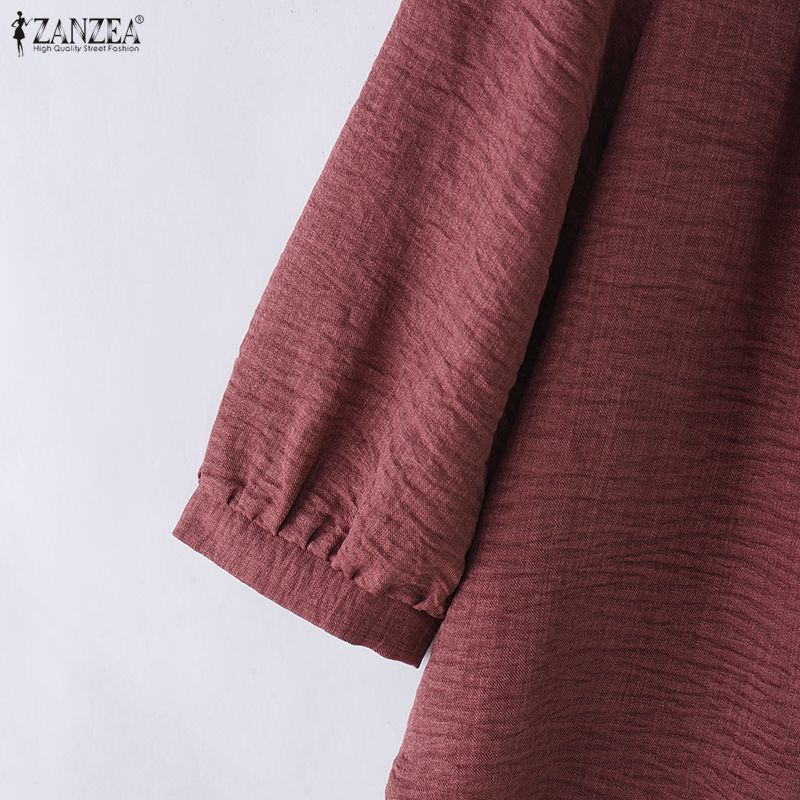 ZANZEA Women Casual Round Neck Solid Color 3/4 Sleeve Loose Blouse