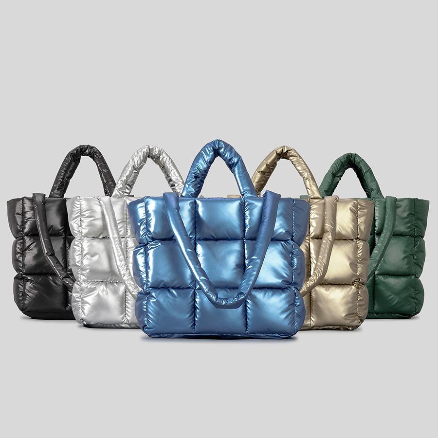 Moda Xadrez Acolchoado Bolsa Tote Designer Macio Puffy Mulheres Bolsas De Luxo Algodão Para Baixo Bolsas De Ombro Quente Inverno Bolsa Feminina
