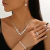 Mode Sprankelende Zirkonia Set, Dames Ketting, Armband, Oorbellen, Ringen Luxe Bruiloft Feest Accessoires Cadeaus