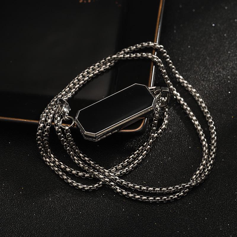 Men's Black Titanium Steel Long Bar Pendant Necklace - Hip Hop Fashion Statement Accessories