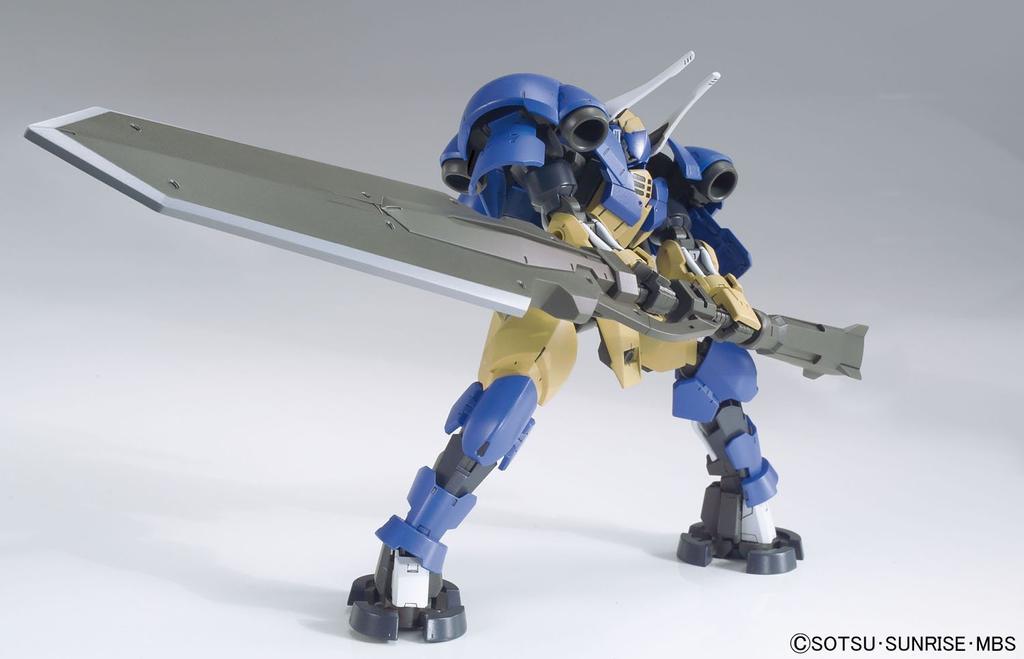 Plastikový model HG Mobile Suit Gundam Orphans Helmwige Linker v měřítku 1/144, barevně kódovaný.
