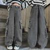 Pantalones vaqueros cargo de pernera ancha para adolescentes, moda de primavera-otoño, pantalones vaqueros casuales para niños, escuela, niños pequeños, pantalones rectos holgados, 15Y