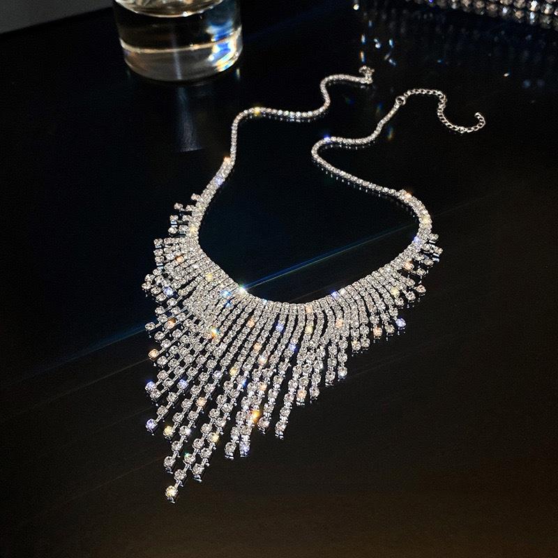 Women'S Shiny Geometric Full Rhinestone Necklace Choker Chain For Dress Nightclub Jazz Dance Crystal Jewelry Accessories