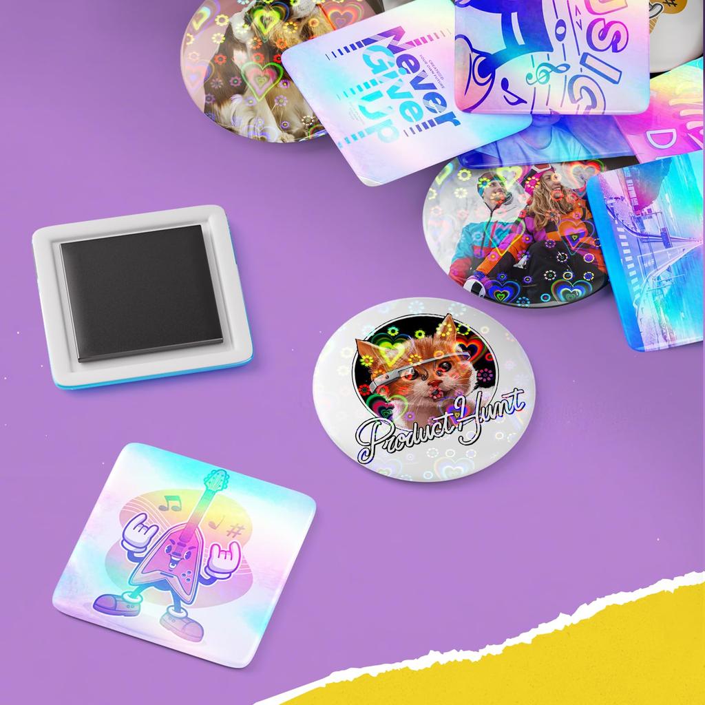 Badge Maker with Two Square and Interchangeable Magnetic Adsorption Rotating Badge High Badge 50 Sets of Square Magnetic Badge 50 Sets of 58mm Round