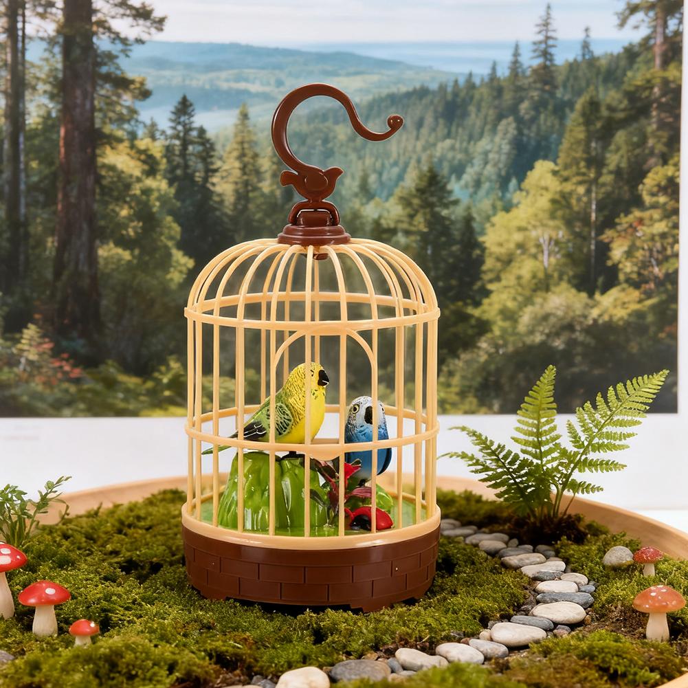 Voice Activated Induction Birds Birdcage Toy Talking Chirping Fluttering Parrot Birds Toys Gifts Simulation Bird Cage Fake Bird